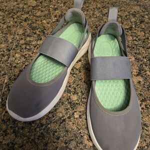 CROCS Gray and Green Athletic Slip-On Shoes with Elastic Strap